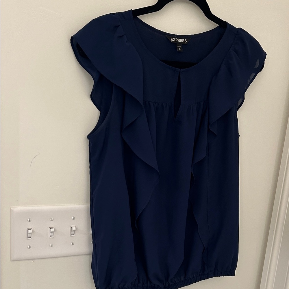 Express Midnight Blue Ruffle Blouse